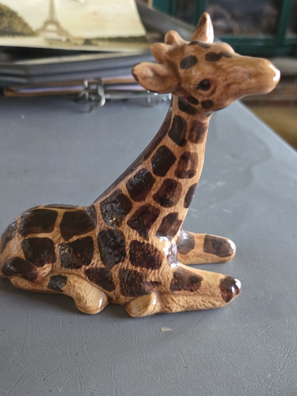 Hand-Painted Ceramic Giraffe Figurine in Brown & Black